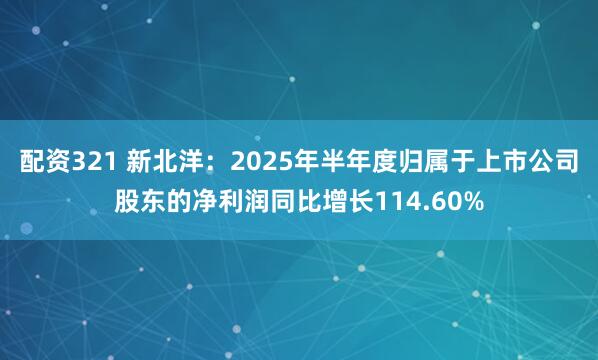 配资321 新北洋：2025年半年度归属于上市公司股东的净利润同比增长114.60%
